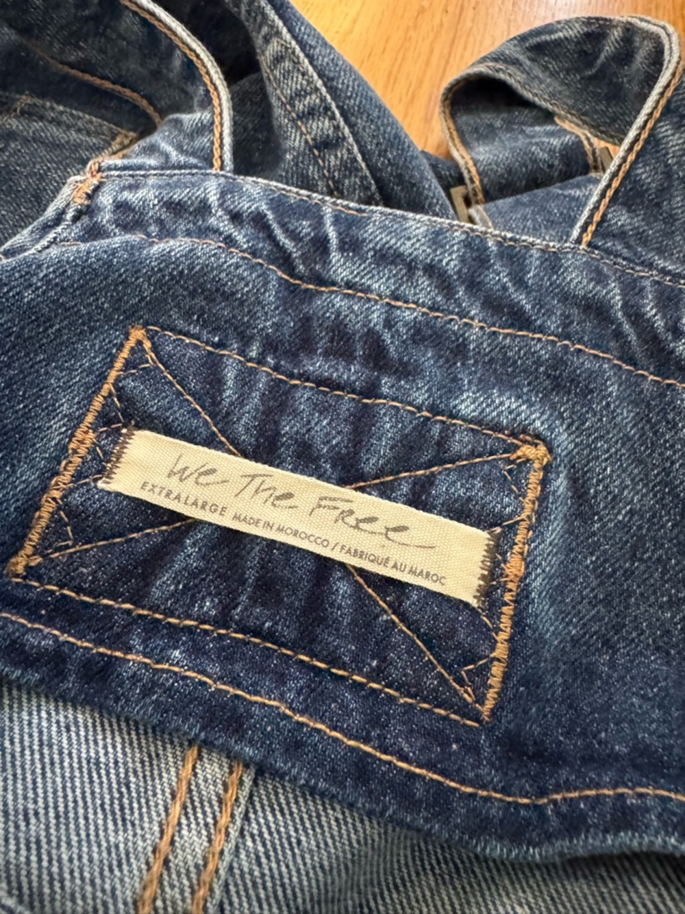 We The Free Blue Denim Overall Mini Dress with Front Patch Pockets, XL - Picture 8 of 8